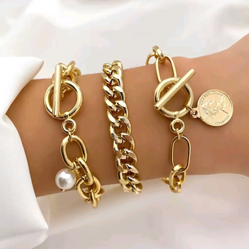 Elegant Gold Chain Bracelet Set